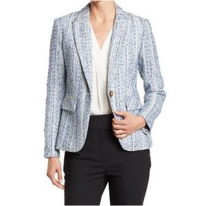 Veronica Beard Blue One Button Peak Lapel Tweed Cutaway Dickey Blazer 8 Womens